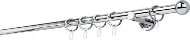 ONDECO Duschstange 1-läufig in Chrom, Rohr Durchmesser: 20 mm, Länge: 380 cm, mit Wandträger 6,5 cm und Endstück Ball - Bild 1