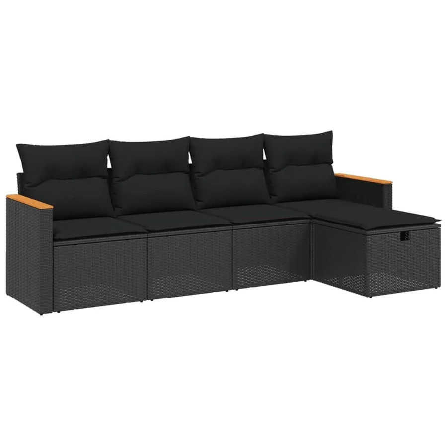 vidaXL 5-tlg Garten-Sofagarnitur aus Poly-Rattan mit Kissen in Schwarz - Bild 2