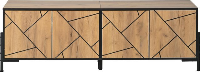Modernes Lowboard TV-Schrank PD1 mit geometrischem Design in Braun und Schwarz, B/T/H: 153 x 40 x 50 cm - Bild 1