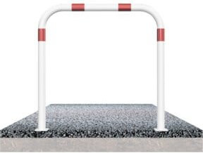 Schake Abweisebügel aus Stahlrohr Ø 60 x 2,5 mm, Farbe: Weiß/Rot, Breite: 1000 mm, Höhe: 1000 mm, ohne Querholm, beschichtet, zum Aufdübeln - Bild 1
