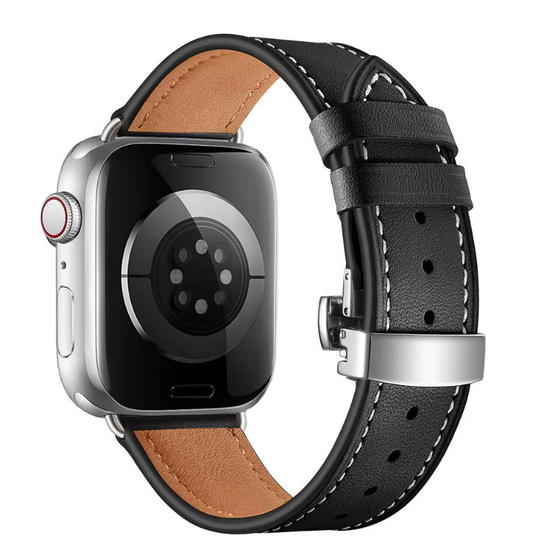 JBAILI Uhrenarmband Leder, Schwarz, Unisex - Bild 2