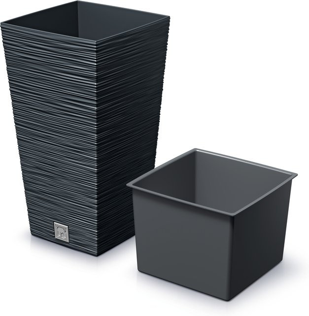 PROSPERPLAST Blumentopf FURU SQUARE in Anthrazit, quadratisch mit gerippter Struktur, B/T/H: 39,5 x 39,5 x 75,5 cm - Bild 1