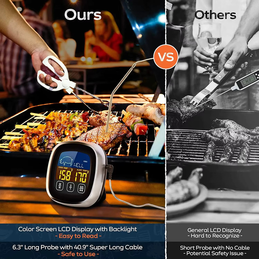 HOMEFISH Digitales Fleisch-Küchenthermometer aus Edelstahl in Silber mit Digitalanzeige, wasserdicht für Ofen, Kochen und Grillen - Bild 4