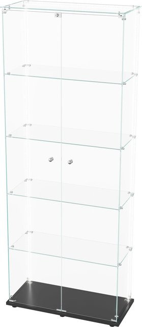 PXloue Vitrine Hochschrank mit Glastüren, LED-Lichtleiste und Schloss in Schwarz, B/T/H: 79 x 35 x 187 cm - Bild 1