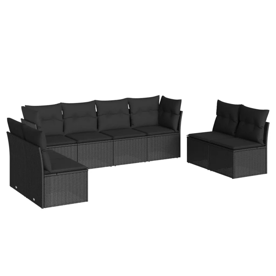 vidaXL 8-tlg Garten-Sofagarnitur in U-Form aus Polyrattan mit Kissen, Schwarz - Bild 2