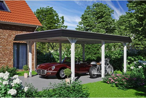 Skan Holz Carport Wendland Weiß mit EPDM-Dach und schwarzer Blende B/T: 409 x 628 cm - Bild 2