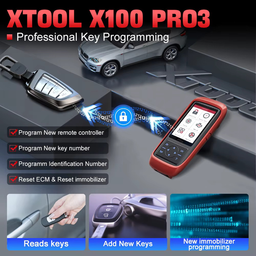 XTOOL X100Pro3 Key IMMO Programmiertool mit EEPROM-Adapter und 13+ Reset-Funktionen als vollständiger OBD2-Automodeleser in Rot - Bild 4