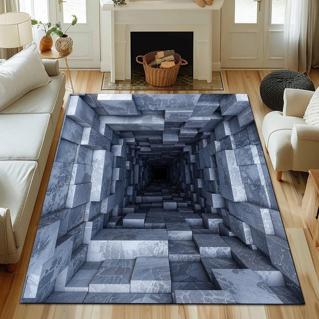 Moderner Teppich mit 3D-Effekt und abstraktem geometrischem Muster von Lodestar in Grau, B/B: 120 x 160 cm - Bild 1