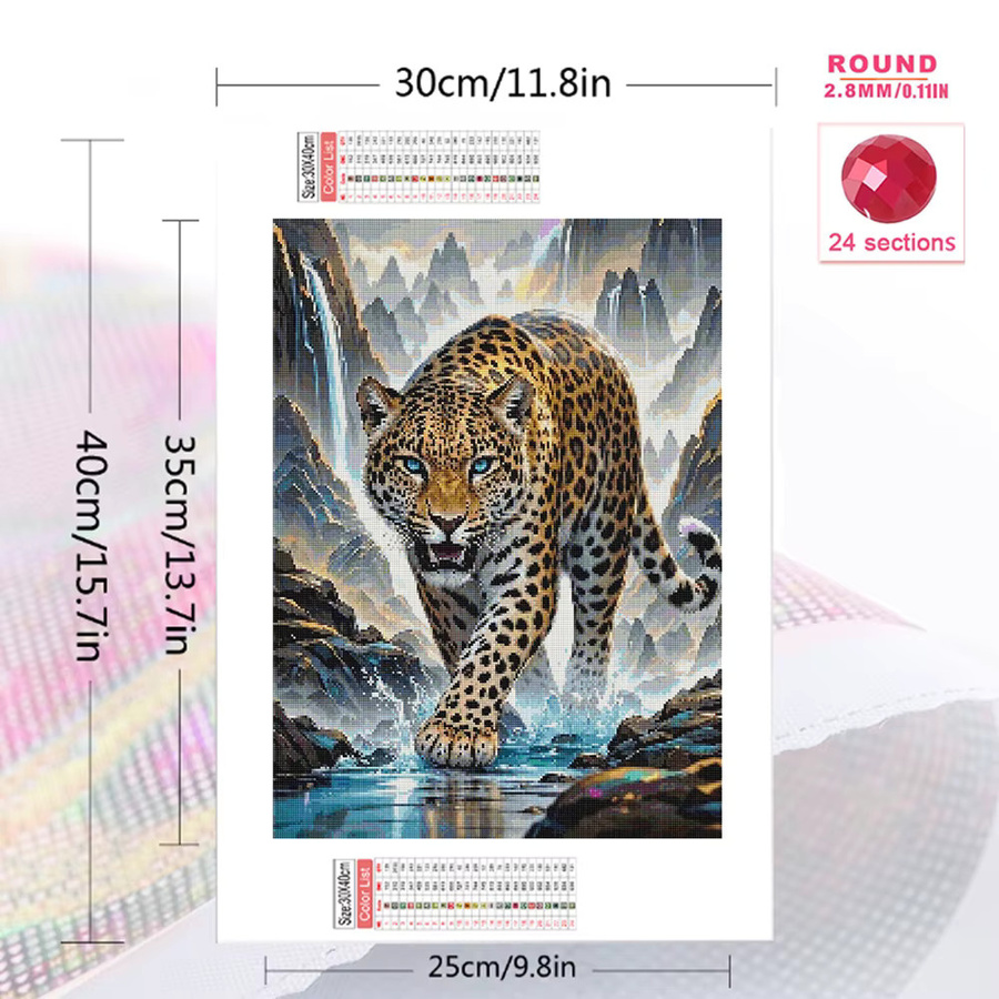 Momoart Diamantmalerei Leopardenmotiv mit Berg-Motiv als DIY-Stickerei für Anfänger, Multicolor, B/H: 30 x 20 cm - Bild 2