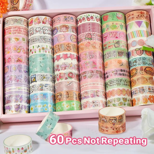 60er Set Washi Tapes in Multicolour, japanische selbstklebende dekorative Abdeckbänder für Scrapbook und Briefpapier, Breite: 1,5 cm - Bild 1