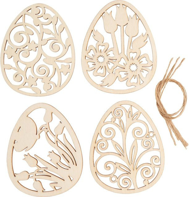 VBS Anhänger Ornament-Eier aus Sperrholz in Beige für Ostern, 4 Stück - Bild 1