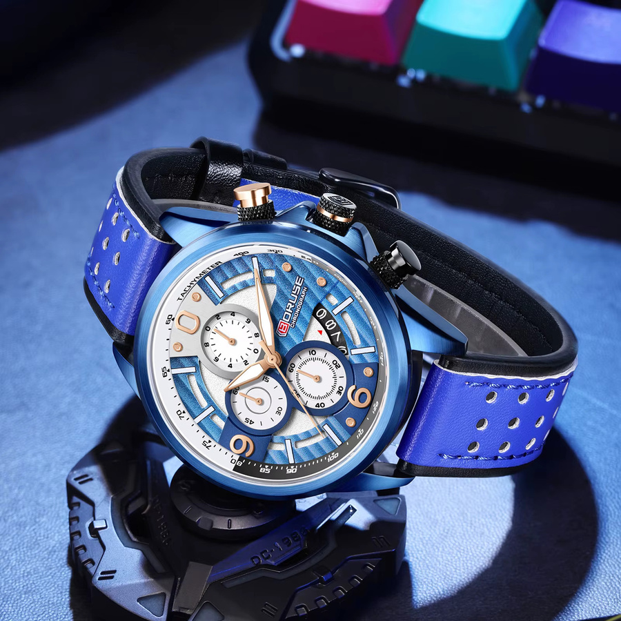 BORUSE Armbanduhr, Quarz, Leder, Blau, Herren - Bild 3