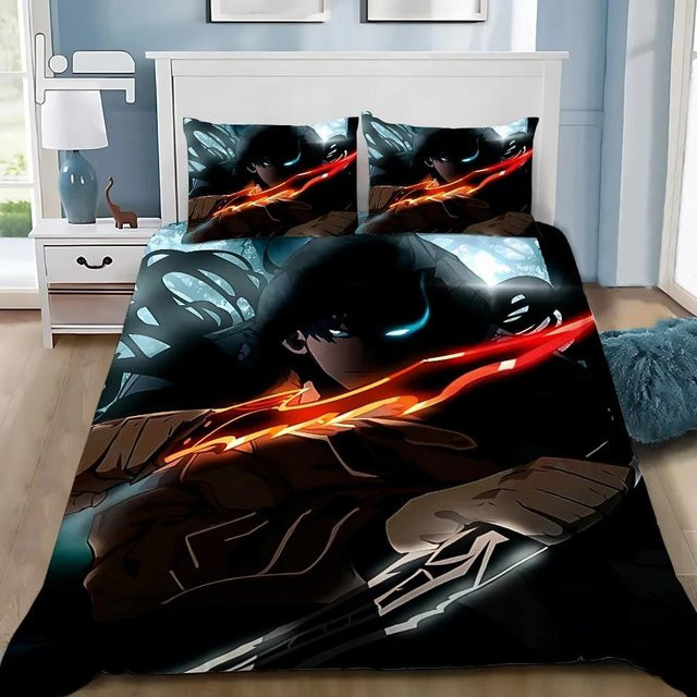 Lodestar Anime Solo Leveling Bettwäscheset mit Bettbezug und Kissenbezug, Farbe Schwarz, B/H: 135 x 200 cm - Bild 1