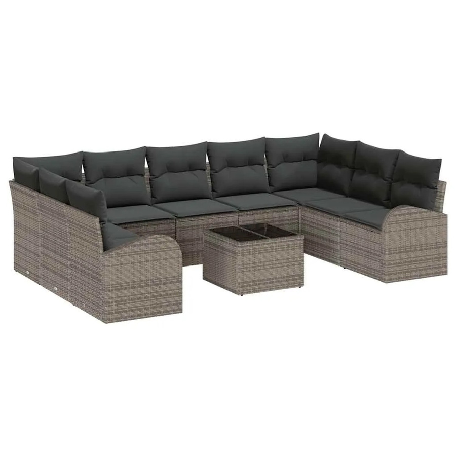 vidaXL Garten-Sofa-Set 10-teilig aus Poly-Rattan in Grau mit Kissen und Tisch - Bild 2