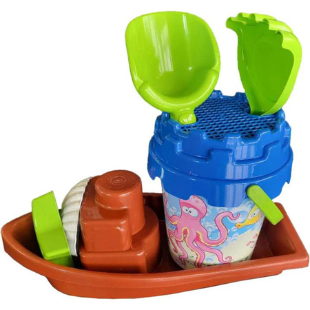 VEDES 7-teiliges Sandspielzeug Set mit Eimergarnitur und Boot in Bunt/Mehrfarbig
