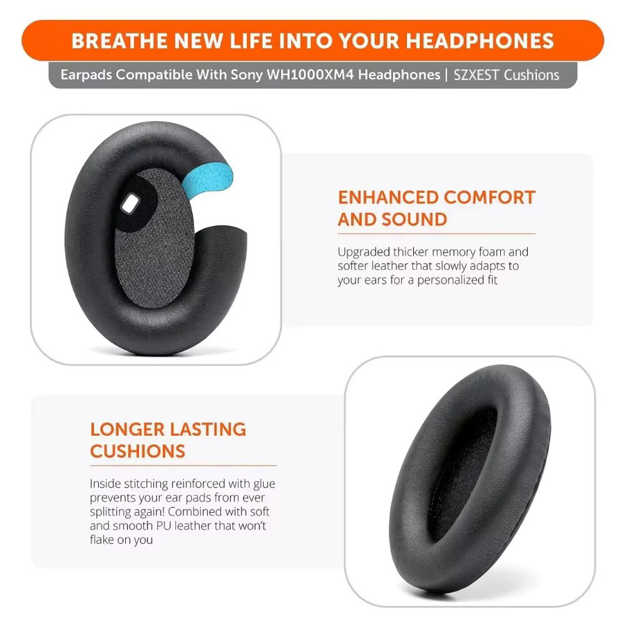 Sony Ersatz-Ohrpolster aus weichem Memory Foam für WH-1000XM4 Over-Ear Kopfhörer in Schwarz - Bild 3