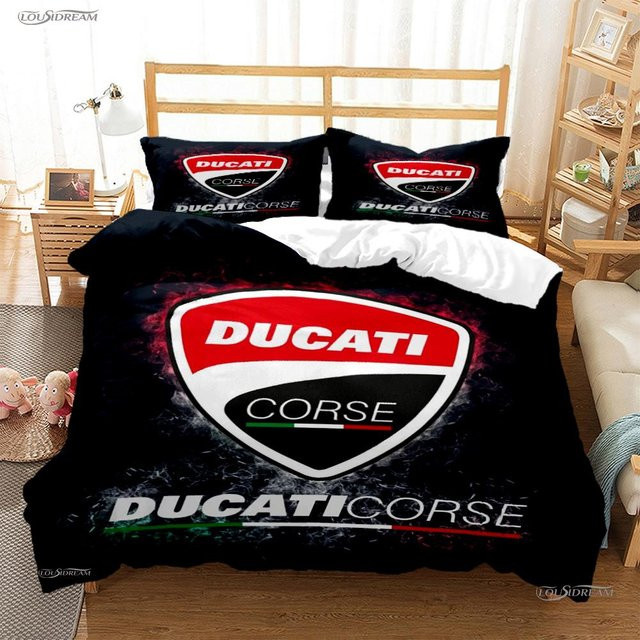 Casal Moto Racing Bettwäsche-Set mit Motiv Fahrzeugen in Schwarz, bestehend aus Bettbezug und Kissenbezügen, B/B: 200 x 200 cm - Bild 1