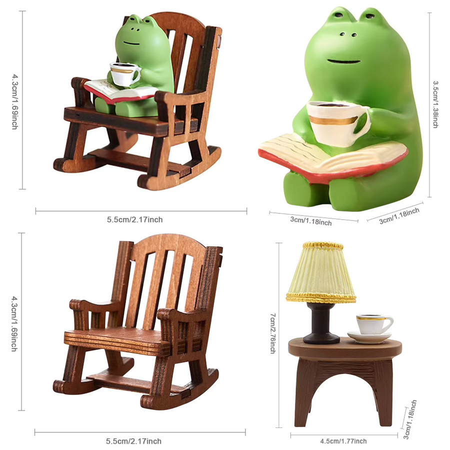 APWIKOGER Mini-Frosch-Harzfigur mit handgefertigtem Mikro-Schaukelstuhl als Tischdekoration in Grün - Bild 6