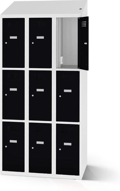 rotstahl Fächerschrank mit Ladefunktion und 9 Fächern, Korpus lichtgrau, schwarz, B: 120 cm, H: 200 cm - Bild 1