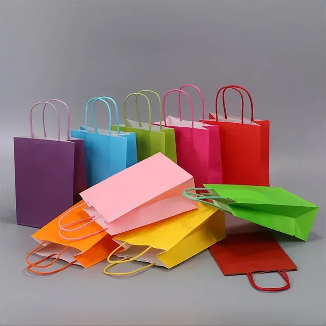 6er Set bunte Geschenktüten aus Kraftpapier für Süßigkeiten und Hochzeitsdekorationen - Bild 1