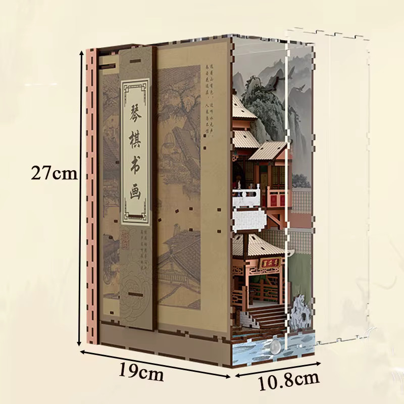 ELEVEN-CUTE DIY Holz-Bücherregal-Einsatz, Miniatur-Modellbausatz, mit Beleuchtung - Bild 3