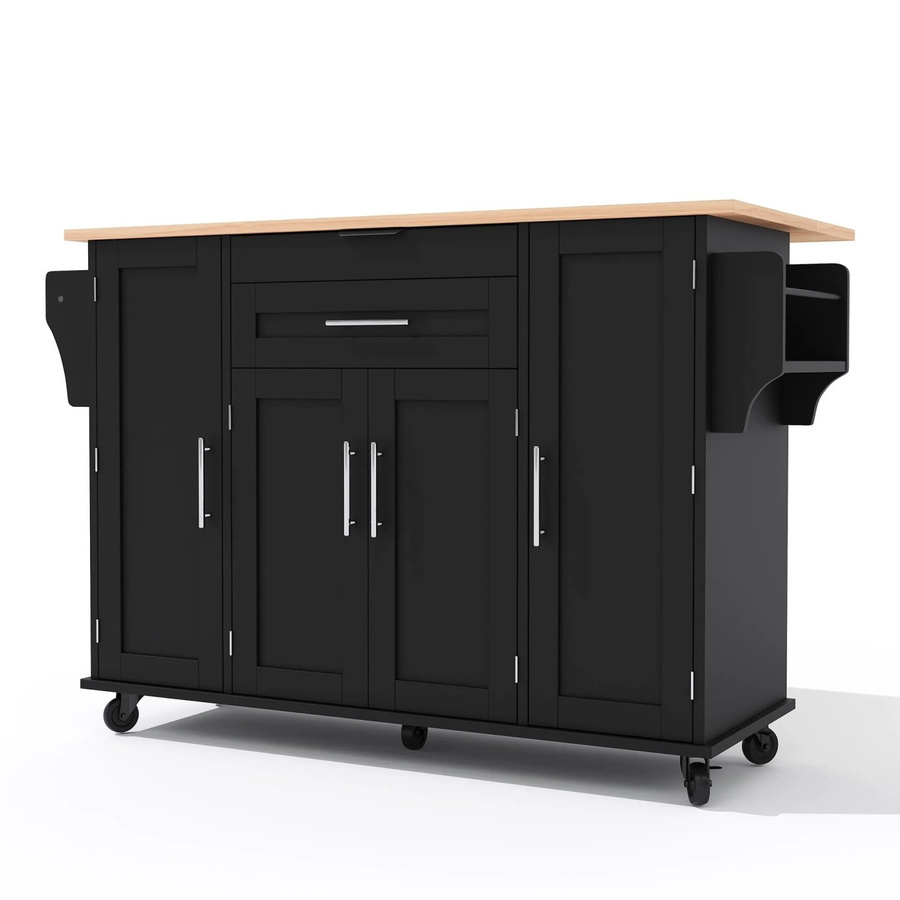 okwish Küchenwagen mit ausziehbarer Arbeitsplatte und Besteckschublade in Schwarz, B/T/H: 136 x 70 x 92 cm - Bild 2
