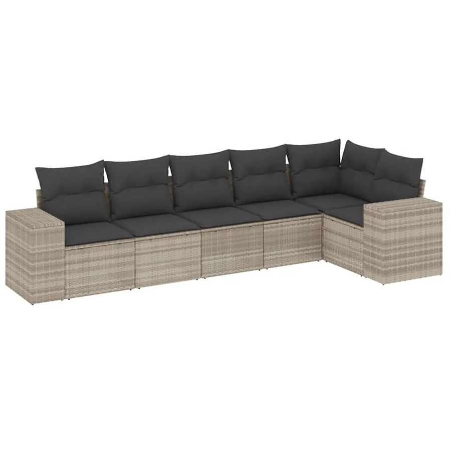 vidaXL 6-teilige Garten-Sofagarnitur in L-Form aus Poly-Rattan und Metall in Grau mit Kissen und abnehmbaren Bezügen - Bild 2