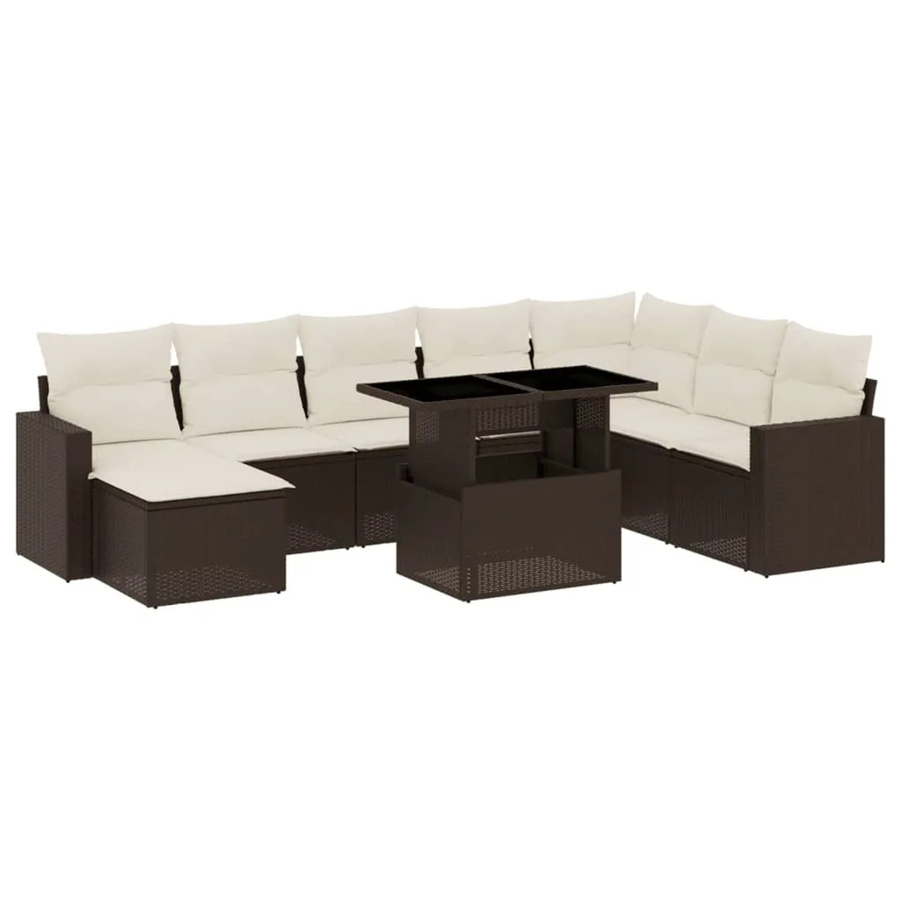 vidaXL 9-tlg Garten-Sofagarnitur in L-Form aus braunem Poly-Rattan mit Kissen und Metallrahmen - Bild 2