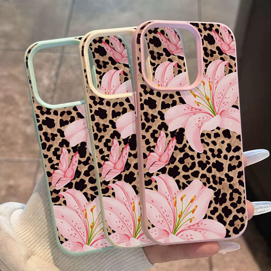 Handyhülle mit Leopardenmuster und Lilien-Blumen im Y2K-Stil für Apple iPhone 11 bis iPhone 17 Pro Max in Rosa und Weiß - Bild 4