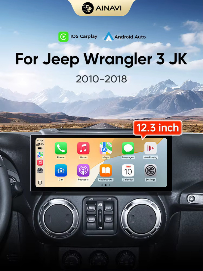 Ainavi Android Autoradio für Jeep Wrangler JK mit 12,3 Zoll Display, Bluetooth, GPS und Carplay, Schwarz - Bild 6