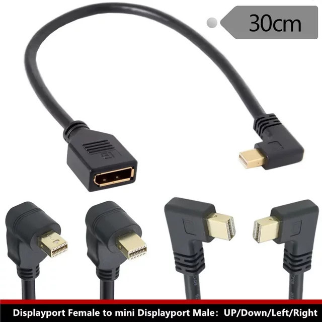 BSN Mini-DisplayPort auf DisplayPort Adapter Verlängerungskabel 90-Grad-Winkel Schwarz, Länge: 0,3 m - Bild 1