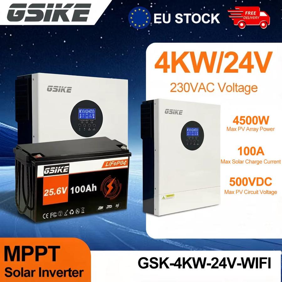 GSIKE Hybrid-Solarwechselrichter 4KW 24V Off-Grid-Wechselrichter mit MPPT Ladegerät und BMS für Solar-Batteriepakete, Farbe: Weiß - Bild 2