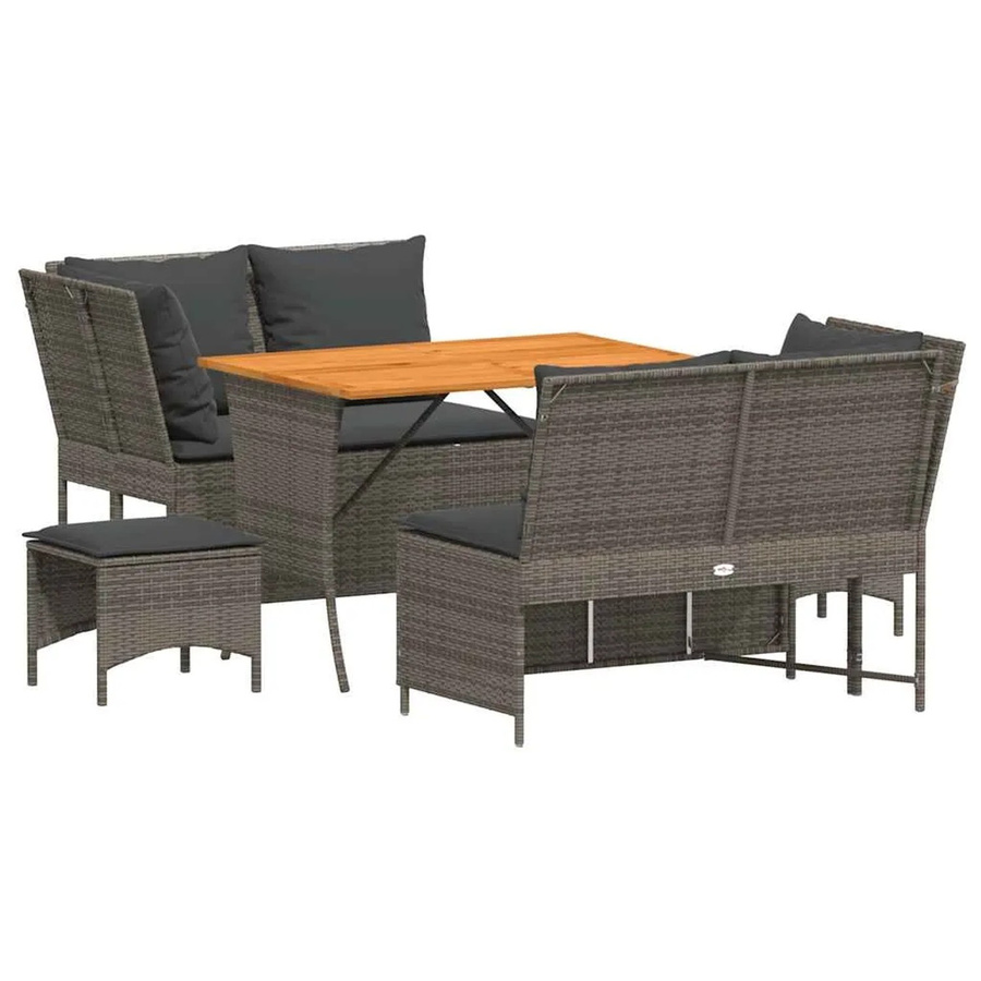 vidaXL 5-tlg. Garten-Sofagarnitur in L-Form mit Kissen und Couchtisch, Grau, Poly Rattan und Metallrahmen - Bild 2