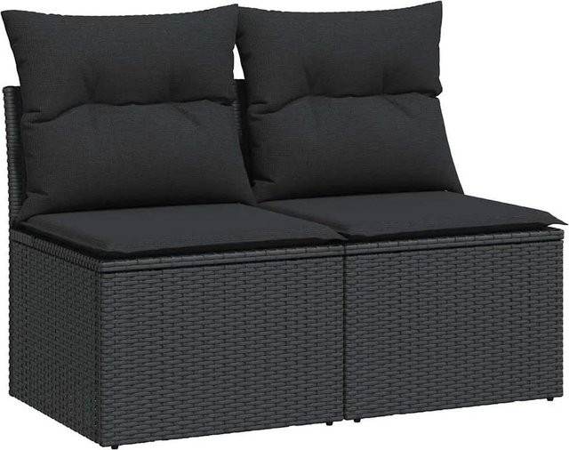 vidaXL 2-teilige Garten-Sofagarnitur aus schwarzem Poly-Rattan mit Kissen und pulverbeschichtetem Stahlgestell - Bild 1