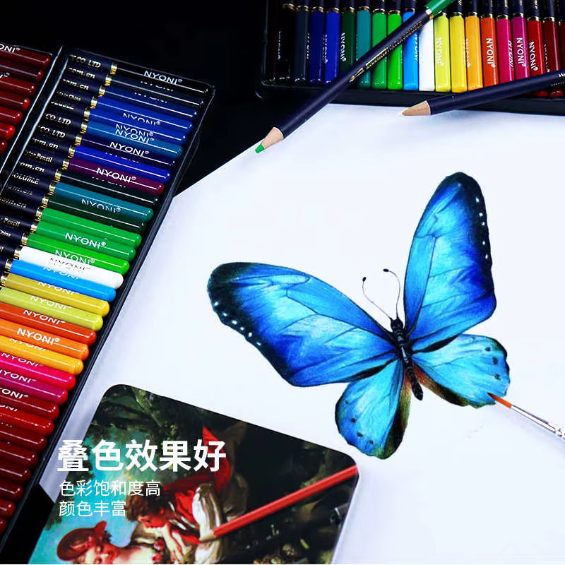 Wasserlösliche Premium-Aquarellstifte mit weichem Kern in einer Blechdose für Anfänger und Erwachsene, Mehrfarben-Set - Bild 4