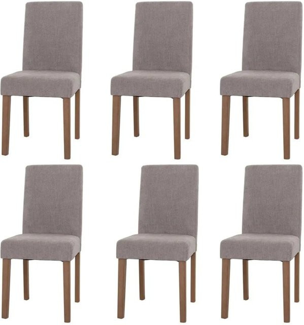6er-Set Esszimmerstühle MCW Littau aus Chenille mit Holzbeinen in Hellgrau - Bild 2