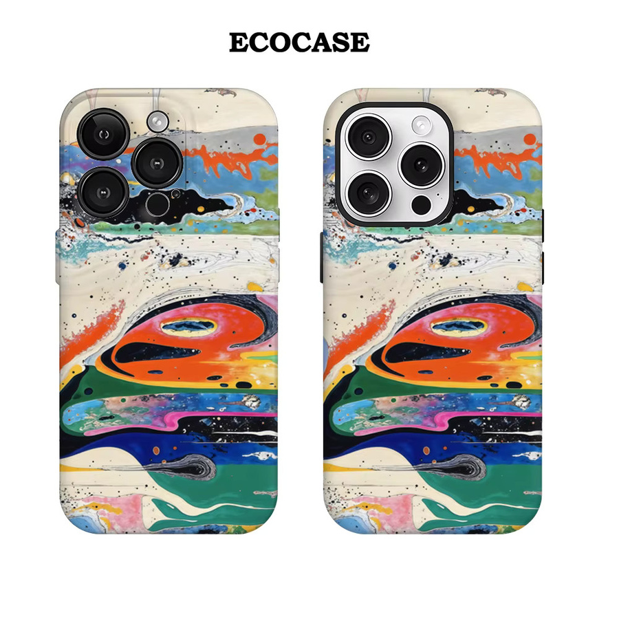 Handyhülle mit lebendigem abstrakten Landschaftsmotiv für Apple iPhone 17 16 15 14 13 12 11 Pro Max Plus, doppelschichtige Rückseite, Multicolour - Bild 2