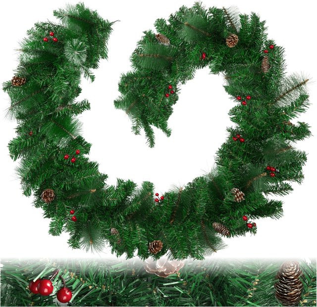 tectake Weihnachtsgirlande mit Tannenzapfen und Beeren in Rot und Grün, Länge: 270 cm, B/T/H: 30 x 30 x 270 cm - Bild 1