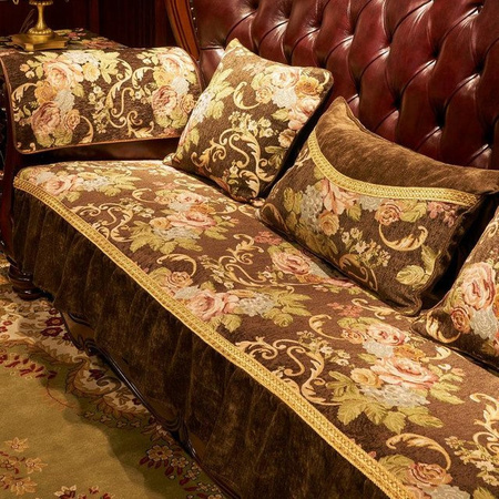 Yiran Furniture Jacquard Sofahülle mit floralem Muster in Braun, Anti-Rutsch Überwurf für dein Sofa, Armlehnen-Schutzhülle, Breite: 50 cm, Höhe: 60 cm