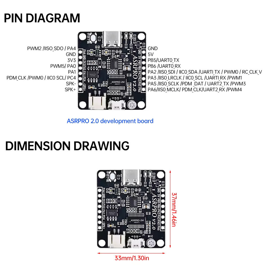 diymore ASR PRO2.0 Spracherkennungsmodul-Entwicklungsplatine für Offline-Spracherkennung in Schwarz mit 2 MB/4 MB Speicher - Bild 3