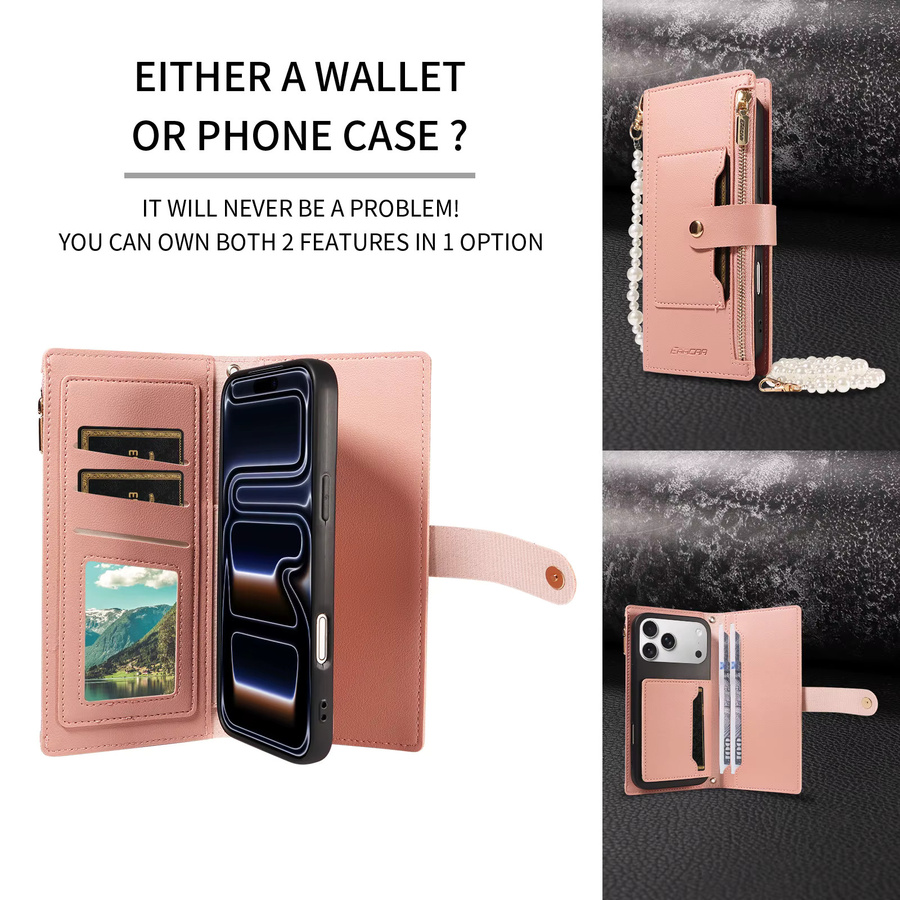 Leder-Handyhülle für Samsung Galaxy (verschiedene Modelle) mit Reißverschlusstasche in Pink - Bild 5