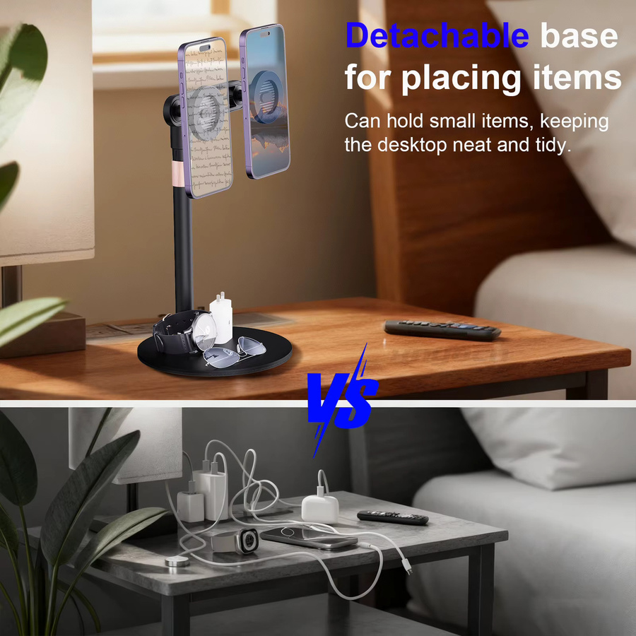 Magnetischer Dual-Telefonständer von xnyocn in Schwarz, faltbarer 360 Grad rotierender MagSafe-Halter aus Aluminium für iPhone 17 16 15 Pro Max, ideal für Live-Streaming und den Schreibtisch - Bild 4