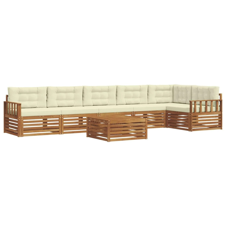 vidaXL Outdoor-Sofagarnitur 7-teilig in L-Form aus Massivholz Akazie mit Kissen in Natur und Creme - Bild 2