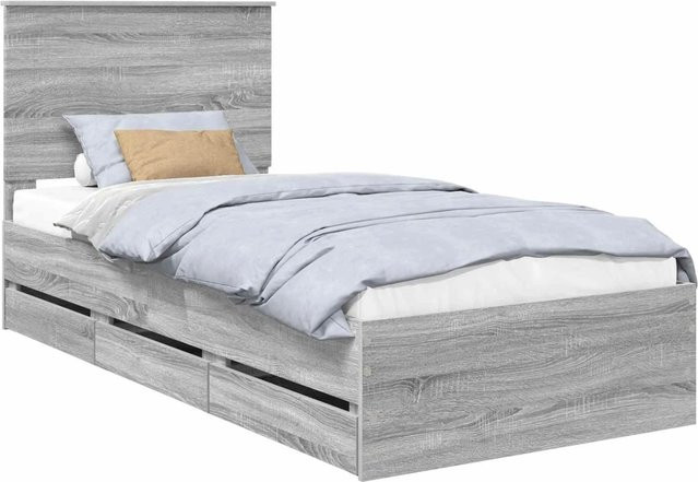 vidaXL Bettrahmen aus Holzwerkstoff in Grau, B/T/H: 90 x 190 cm - Bild 1