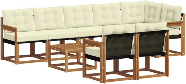 vidaXL Outdoor-Sofagarnitur 9-teilig aus Akazienholz mit Textilene und Kissen in Natur und Creme - Bild 1