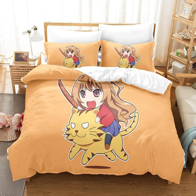 Anime Tiger x Dragon 3D-Druck Bettwäsche-Set mit Kissenbezug, Bettbezug und Single-Größe, B/H: 135 x 200 cm - Bild 1