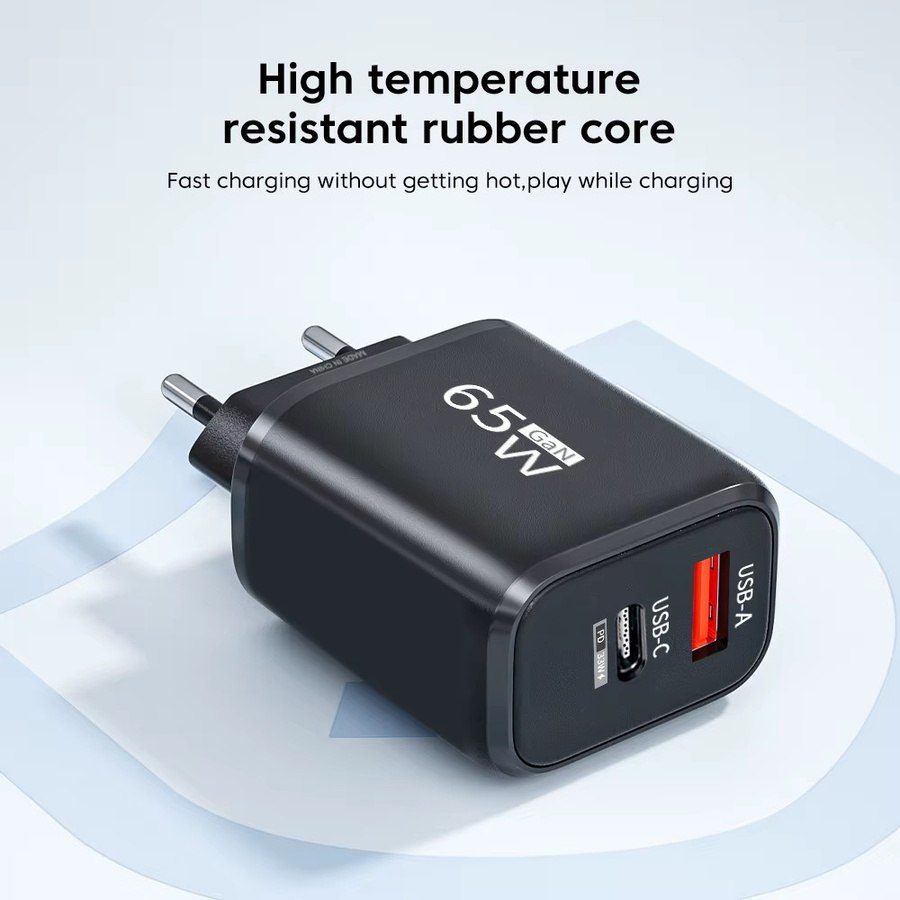 PD 2 in 1 65 W GaN USB-Ladegerät mit Dual Ports USB Typ C Schnelllade-Wandladegerät in Schwarz - Bild 2