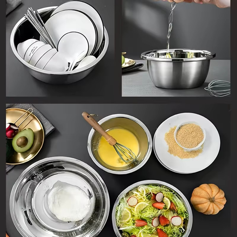 Stapelbare Rührschüssel aus Edelstahl in Silber, runde Salatschüssel für Gastronomie und Bäckerei, Durchmesser: 36,0 cm, Höhe: 10,5 cm - Bild 5