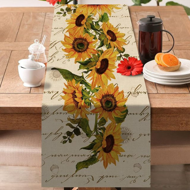 JMG Household Supplies Tischläufer aus Leinen mit Sonnenblumen-Print in Orange und Multicolour, B/H: 150 x 33 cm - Bild 1