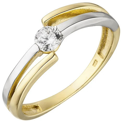 Colfem Ring Damen, 333 Gelbgold, Weißgold, bicolor, Zirkonia, Ringgröße 60 - Bild 1